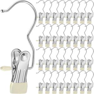 Yinder Boot Hangers Clips Laundry Hooks Hanging Stainless Steel Clothes Pins Portable Hangers for Closet Travel Socks Pants Handbags Hats Towels (Beige,75 Pcs)