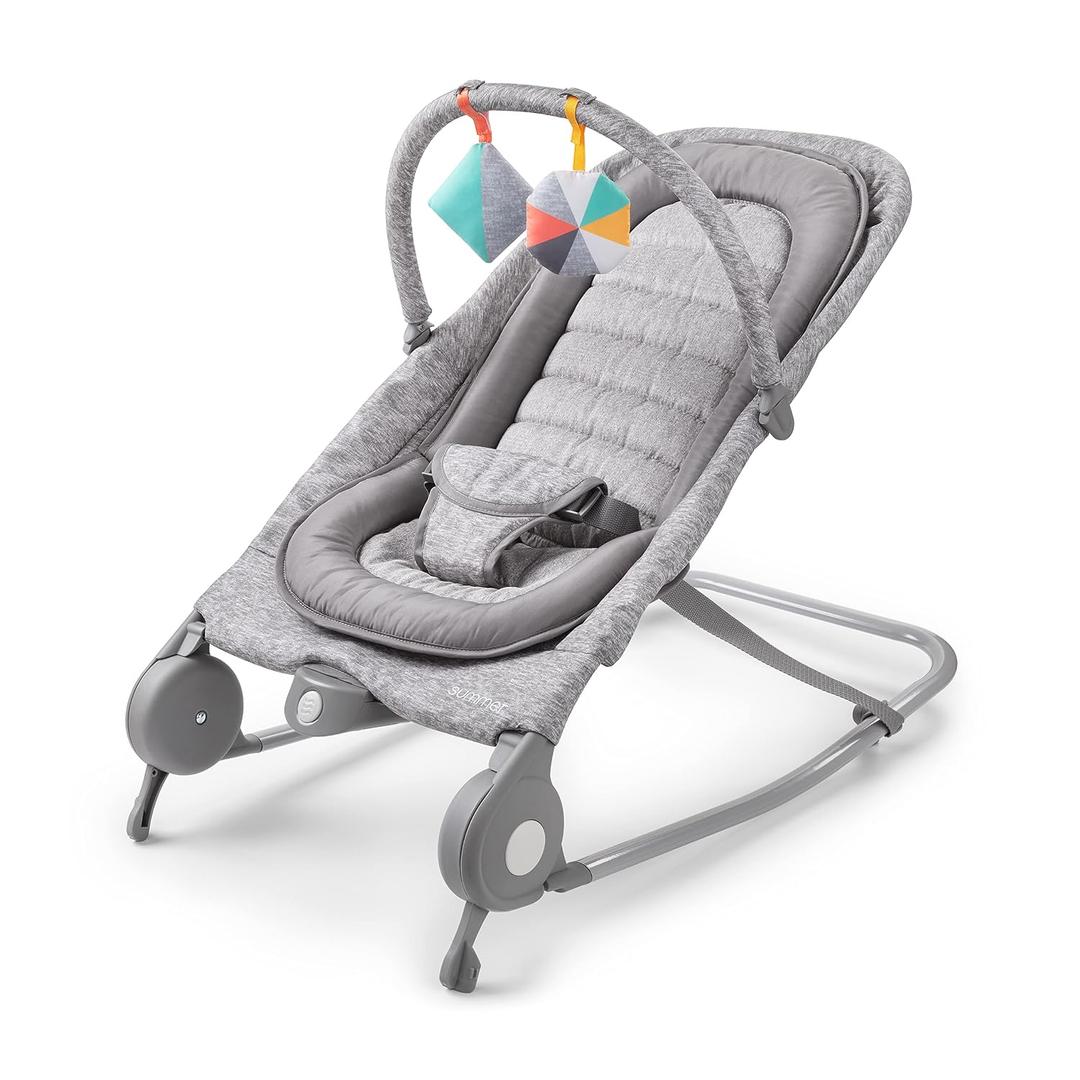 Summer Infant 2-in-1 Bouncer & Rocker Duo (Light Gray Tweed) Convenient and Portable Rocker and Bouncer for Babies Includes Soft Toys and Soothing Vibrations