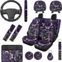 Ystardream Retro Mushroom Moth Car Seat Cover Full Set 14 Pcs with Steering Wheel Cover, Auto Seat Belt Covers Keychain & Cup Holder Pads, Universal Fit for SUV Sedan Truck, Protective Interior Purple