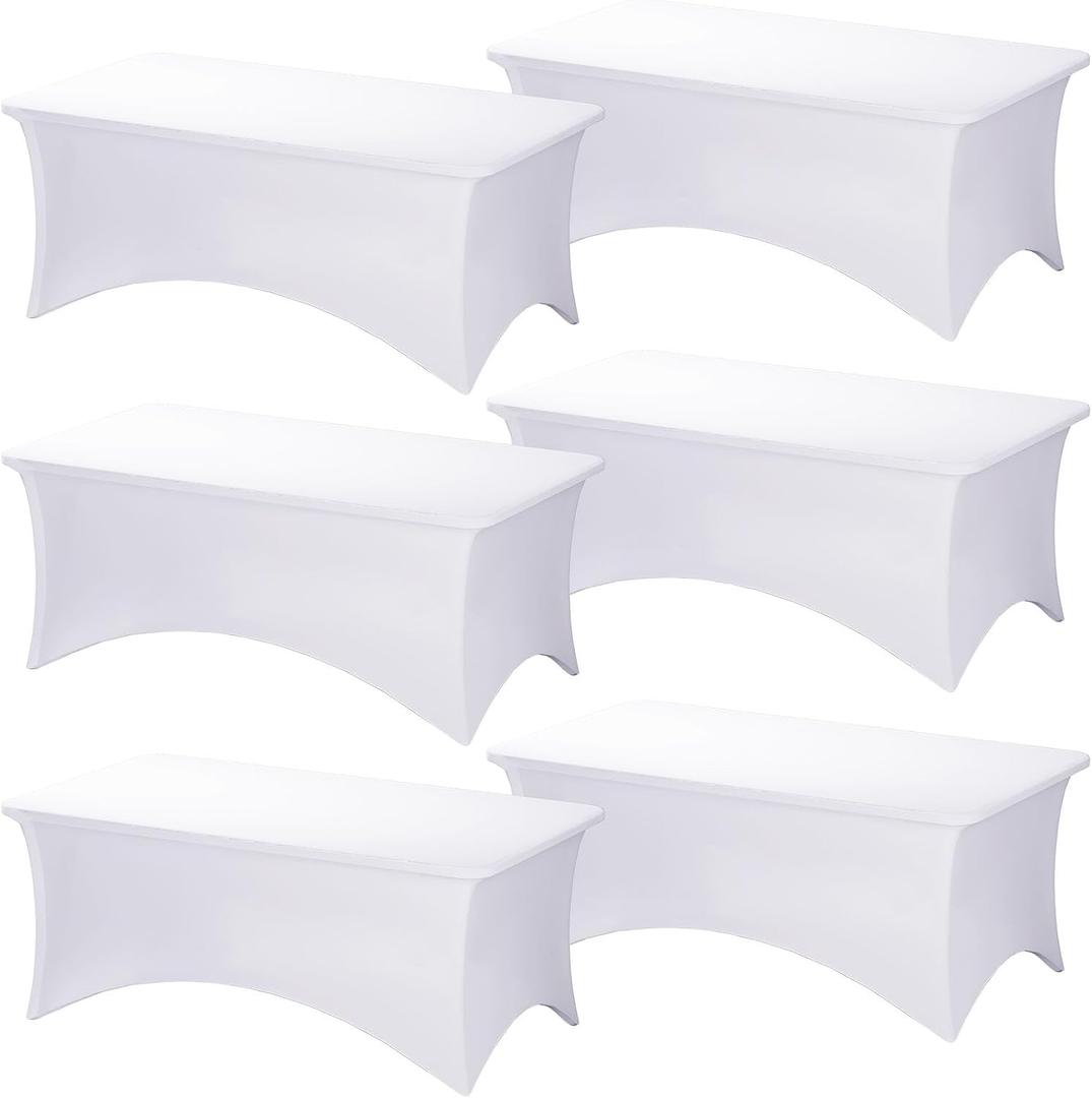 Fixwal 6 Pack Table Cloth Rectangle Table, 6FT Table Cover, White Table Cloth Rectangle Fitted Rectangular Stretch Tablecloth, Washable Patio Table Cover (White, 72L x 30W x 30H Inch)
