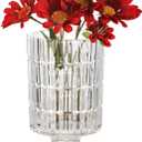 VanEnjoy Pedestal Base Glass Vase Wide Mouth vases for Flowers, Embossed Flower Vase Decorative for Home Office Wedding Holiday Party - 9 inches Stripe