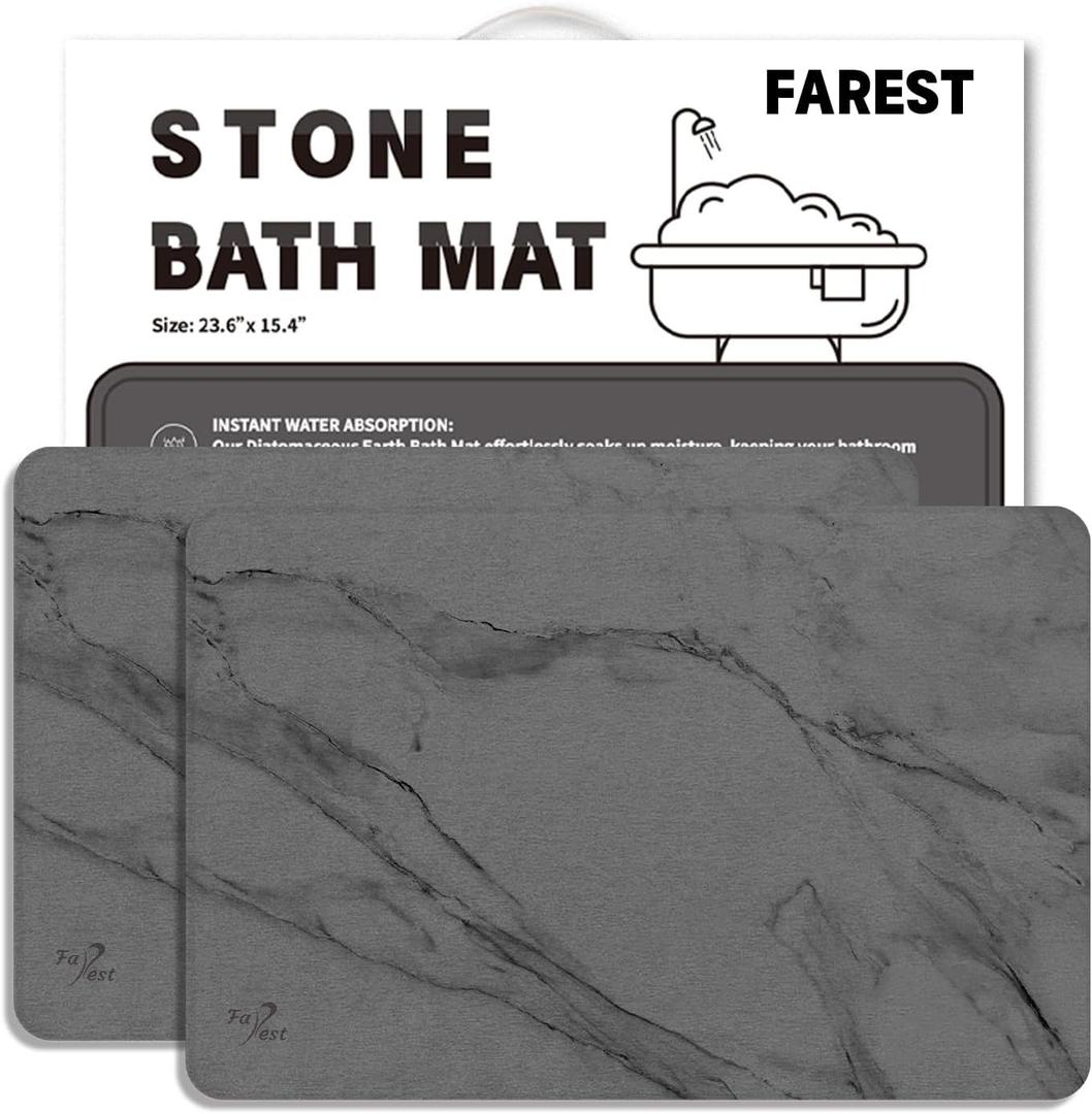 1 Pack Stone Bath Mat, Diatomaceous Earth Shower Mat, Fast-Drying Stone Bathroom Floor Mat, Absorbent Non-Slip Diatomite Mats for Bathtub, Grey Marble