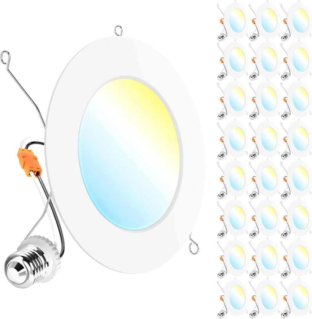 Sunco 24 Pack Retrofit LED Recessed Lighting 6 Inch, Can Lights for Ceiling, 1200 LM, 15W, Selectable CCT 2700K/3000K/4000K/5000K/6000K, Dimmable, Ultra Thin Flat Light Fixture UL