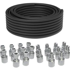 100 Ft 3/8 inch Hydraulic Hose with 20PCS 3/8" JIC 37 Female & NPTF Male Hydraulic Hose Fittings, Hydraulic Oil Flexible Hose -20 to 140 Coiled W.P.7685PSI
