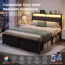 Queen Size Bed Frame with Upholstered Headboard and 2 Storage Drawers
Smart RGB LED Lights, Usb & Type C Charging Station, Black Platform Bed, Metal Slats, Noise Free, No Box Spring Needed