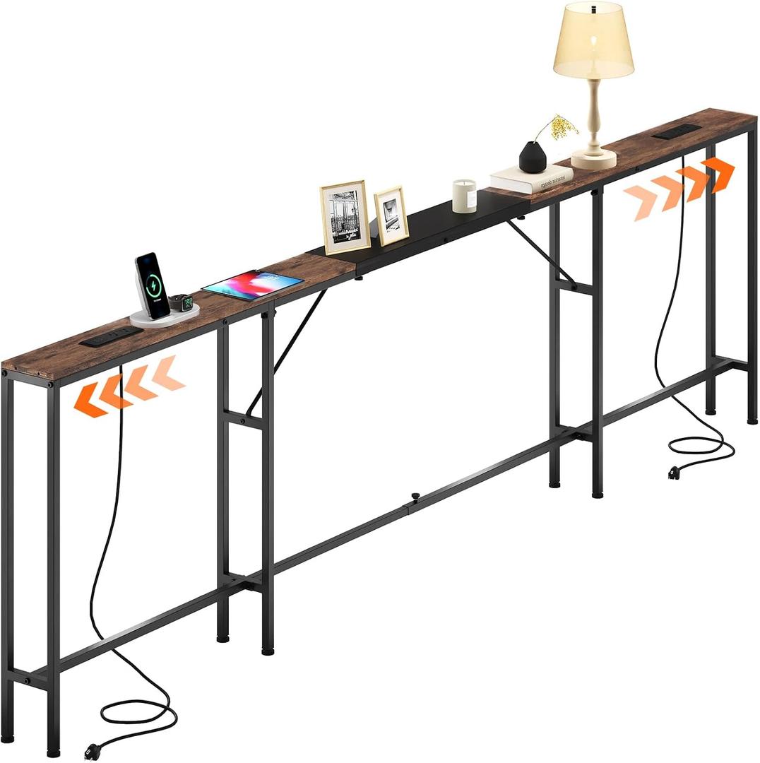 86.8"-110.5" Extendable Behind Couch Table Skinny Console Table With Outlet