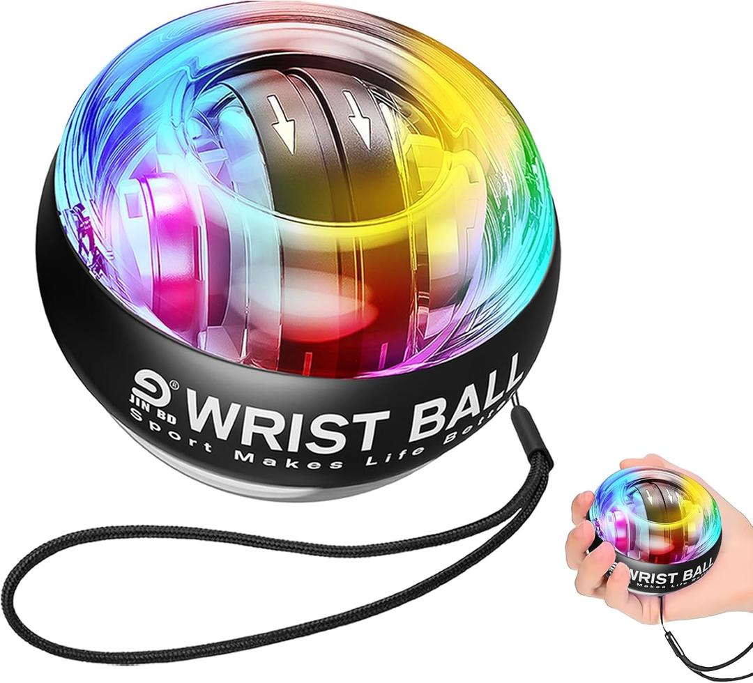 Wrist Trainer Ball Auto-Start Gyroscopic Forearm Exerciser Gyro Ball for Strengthen Arms, Fingers, Bones and MusclesBlack LED Light Model