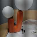 Modern Orange Cactus Shape 2 Lights Table Lamp Mushroom White Milk Globe Glass Table Light Cute Dimmable Resin Light Fixtures for Bedroom Living Room Childrens Room Kids Room Corner