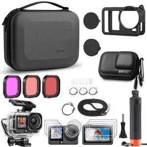 FitStill Accessories Kit for DJI OSMO Action 6 60M/196FT Waterproof Housing+Silicone Protective Case+Tempered Glass Screen Protector+Floaty Bobber Grip+ Carrying Case+FiltersAction 6 Accessory