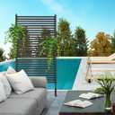 Metal Outdoor Privacy Screen with Stand, 3 ft W x 6 ft H PE-Coating Steel Pipes and Slats Panels, Decoative Privacy Screen Fence Panels Freestanding for Outside Patio Garden Backyard, Brown