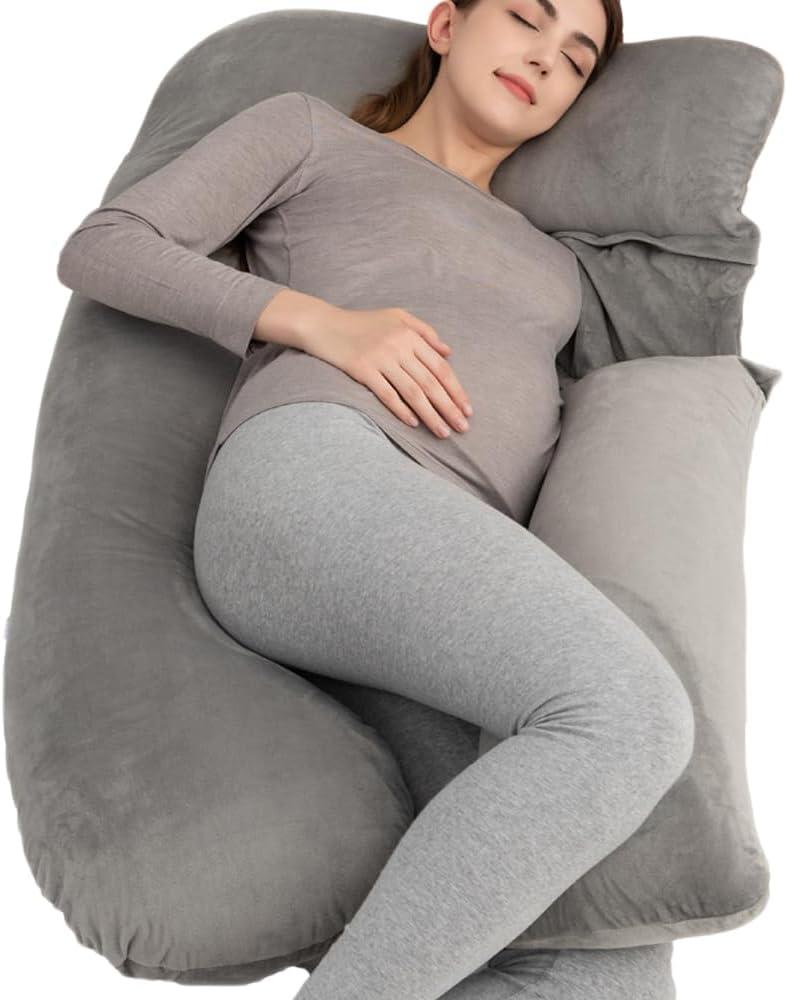 Pregnancy Pillow, U Shaped Full Body Pillows for Maternity Support Sleeping Pillow with Washable Cover, for Pregnant Woman 53 Inch (Light Grey)
