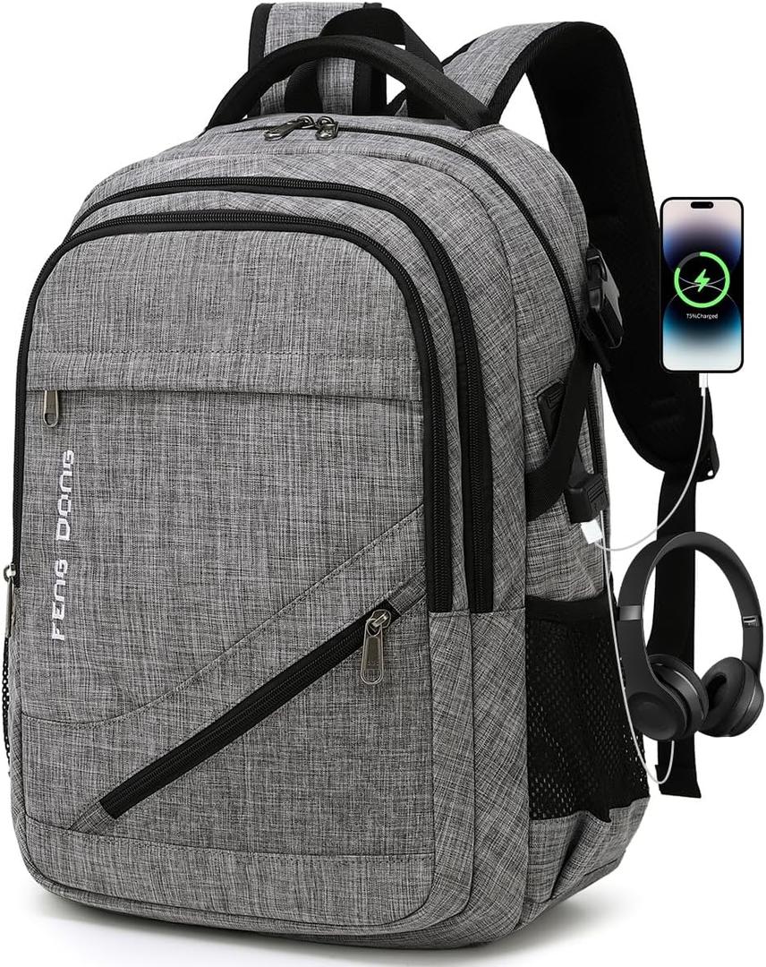 Large Laptop Backpack 17.3 inch Durable Waterproof Travel College Backpack Bookbag for Men & Women Business Backpack with USB Charging Port and Headset Port Dark Gray
