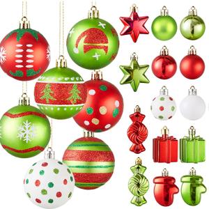 42pcs Christmas Balls Ornaments Set - Red and Green Christmas Ornaments Assorted Shatterproof Glittering Hanging Xmas Tree Decorations for Home Indoor Holiday Party Decor