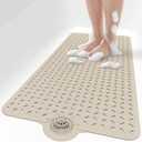 OTHWAY Bath Mat for Tub Non Slip: 39" X 17" Long Bathtub Mat with Hair CatcherBig Drain Holes Shower Mats for Inside ShowerMachine Washable (Brown)