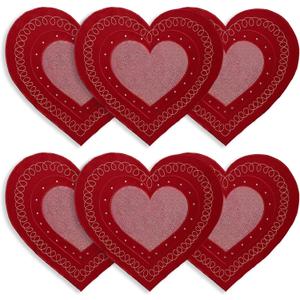 OWENIE Valentine's Day Heart Placemats Set of 6, Embroidered Red Gillter Heart with Sequins Valentine's Table Mats, and Wedding Table Decor,13.5 x 15, Red