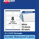 Avery Durable Waterproof Rectangle Labels, Sure Feed Technology, 2" x 3.5", 80 Total, Oil and Tear-Resistant Waterproof Labels, Print-to-The-Edge, Laser/Pigment-Based Inkjet Printable