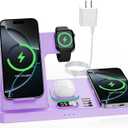 Dual Phone Wireless Charging Station for Apple Devices, Magnetic Charging Station for iPhone with Auto Switch 7-Color Light&Clock,Family Watch Charger for iPhone17 for iWatch11for AirPods Pro3(Lilac