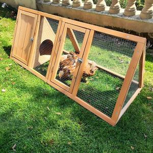 Rabbit Hutch Outdoor Chicken Coop Run A-Frame Bunny Cage Wooden Quail Cage w/ 2 Door & Ventilated Wire Fence Small Animal Cage for Garden Backyard Farms 47 x 18 x 19.5 in
