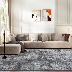 6x9 Washable Area Rug for Living Room, Non-Slip Soft Modern Abstract Large Carpet, Low Pile Neutral Rugs for Bedroom, Dining Room, Home Office, Dorm, Indoor Decor, Black and Grey