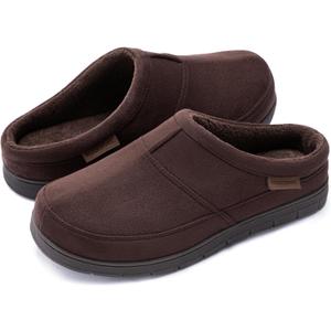 RockDove Men's SoftStride Faux Suede Memory Foam House Slipper with Indoor Outdoor Sole (Brown)