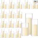 Shihanee 108 Pcs Pillar Candles and Glass Cylinder Vases Clear Cylinder Holders for Slim Pillar Candles Table Decorations, Total 54 Sets(Ivory White,108 Pcs)