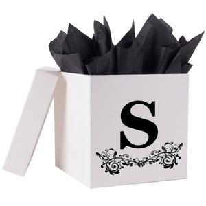 Jaywayang Letter Gift Box with Lid, Ribbon and Warpping Tissue, 8.7" White and Black Gift Box for Men Women Birthday, Baby Shower, Anniversary, Wedding Party Favor Christmas Decorative (Medium Letter S) 