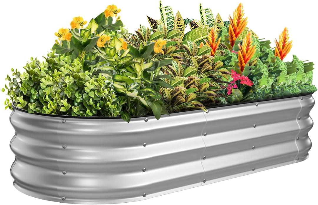 Kesfitt Raised Garden Bed Kit,Outdoor Galvanized Planter Raised Boxes with Safety Edging and Gloves,Large Metal Raised Garden Beds for Gardening Vegetables,Fruits,Flower(5x2x1FT) (Silver)
