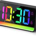ALANAS Large RGB Digital Alarm Clock with Dynamic Color Changing Mood Lights, Dual Alarms, Snooze, Adjustable Volume & Brightness, USB Ports, DST, Plug in Clock for Bedrooms, Home Office Desk Decor