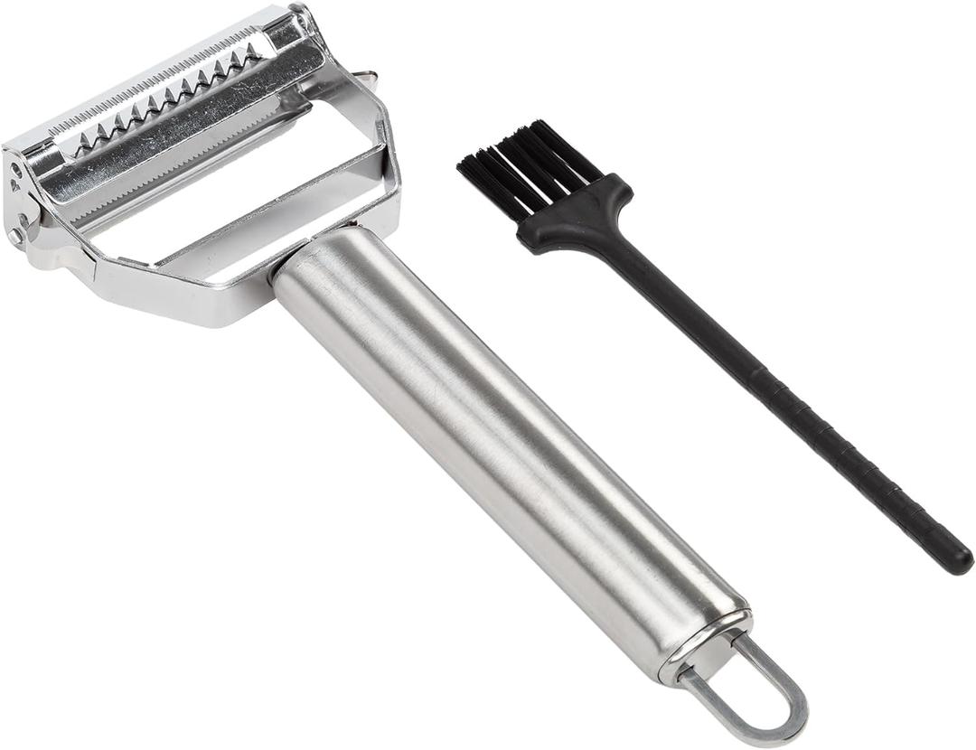 Tasty Julienne Vegetable Peeler with Cleaning Brush, Sharp Stainless Steel Blades, 2 Piece Set, Dishwasher Safe