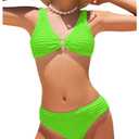 SOLY HUX Girl's V Neck Ring Linked Bikini Sets Bathing Suits Two Piece Swimsuit Green 14Y (Green)