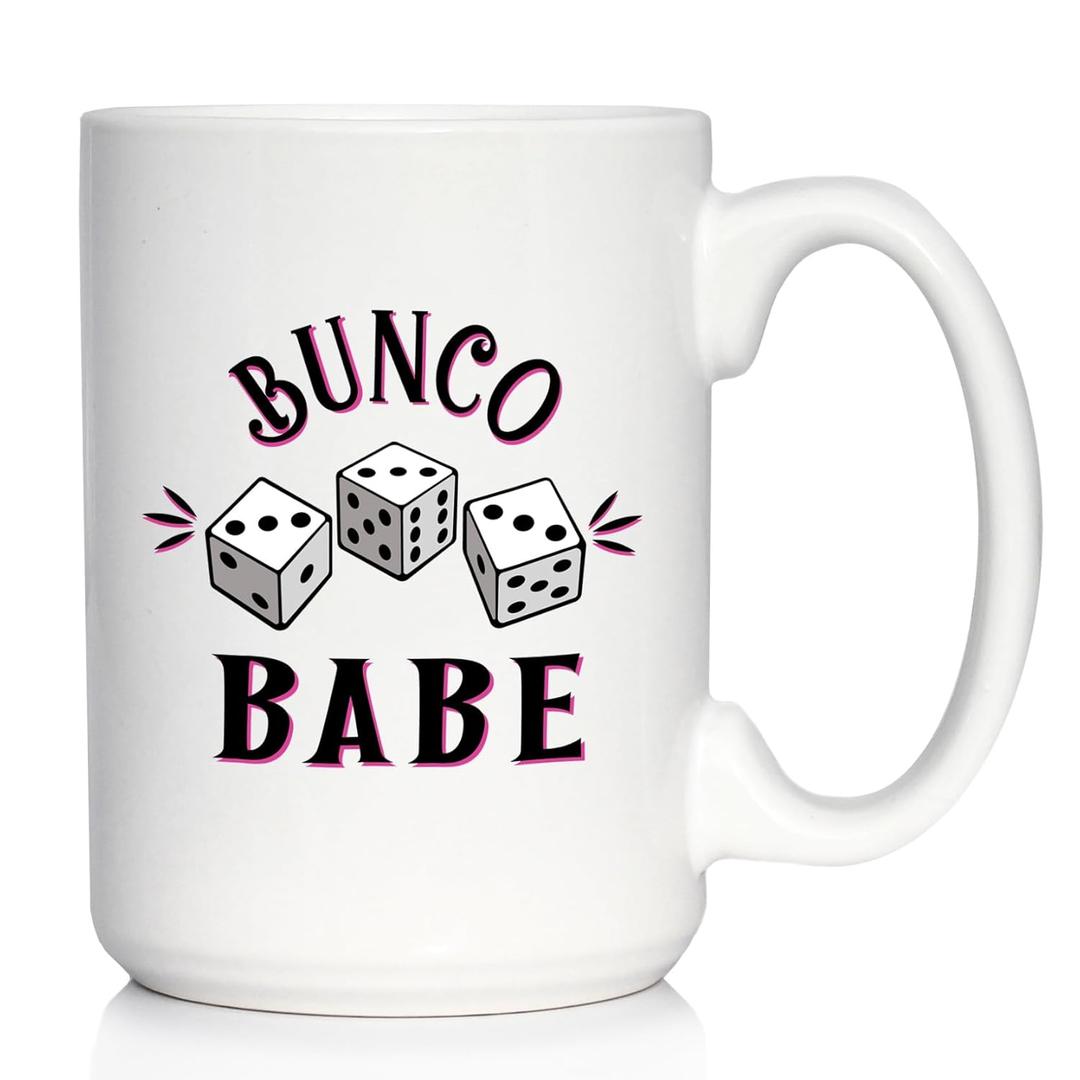 Bunco Babe Coffee Mug - Bunco Decor and Bunco Gifts for Women - Large 15oz White Ceramic Mug
