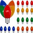 25 Pack Multicolor C9 LED Bulbs, C9 Replacement Bulbs for Christmas Tree Lights Patio String Lights Outdoor Indoor, E17/C9 Intermediate Base, 7W Ceramic 5 Color/Orange/Yellow/Red/Blue/Green