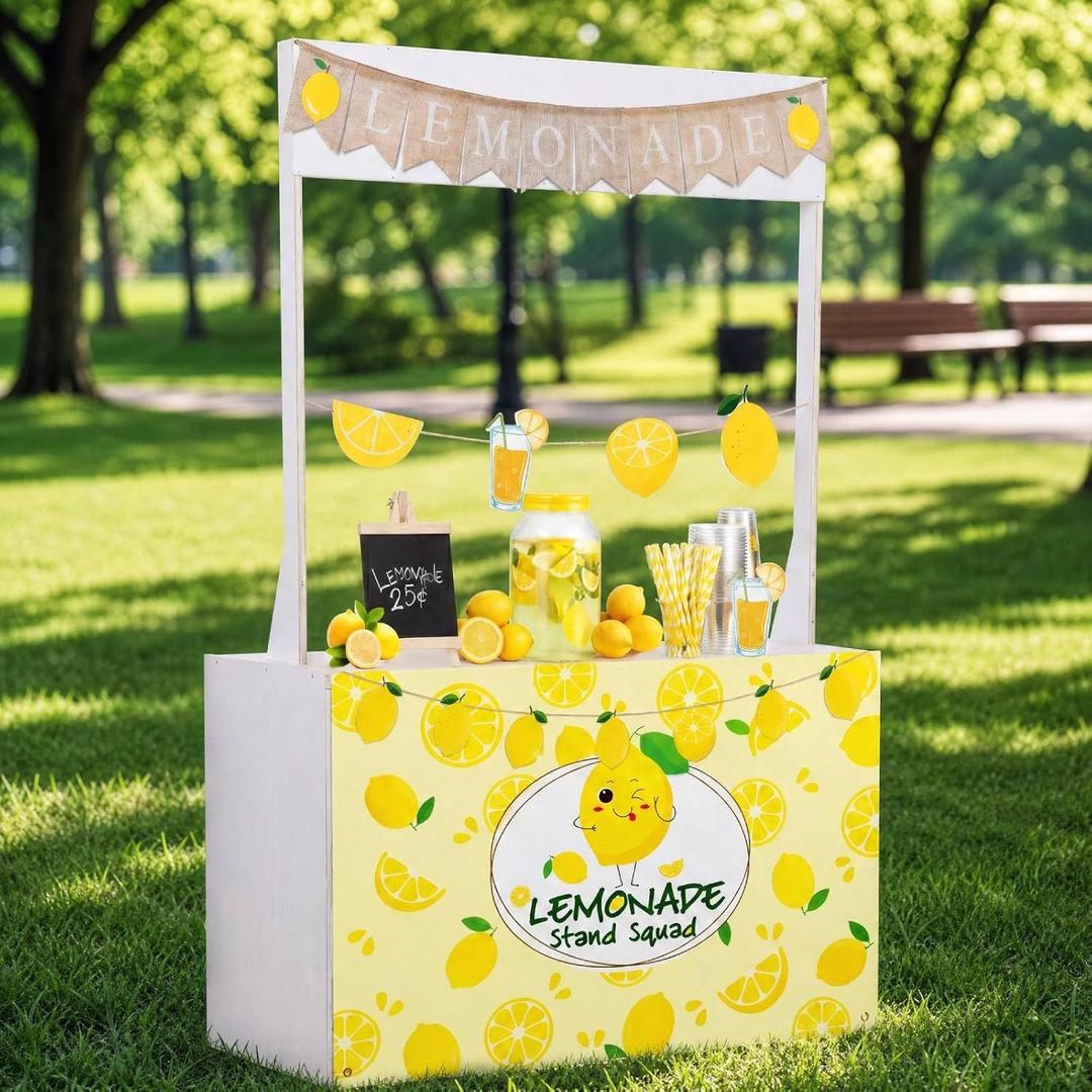 Novabright Wooden Lemonade Stand Kit 59 31.5 Inches White Lemon Stand with 2 Lemon Banners Durable Wooden Market Stall for Lemonade Supply Events & Small Business Display