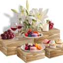 4 Pcs Buffet Risers, Wood Food Riser Dessert Display Stand for Party Wood Cupcake Stands Nesting Box for Display (Lightly Burnt)