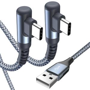 sweguard USB Type C Charger Cable Right Angle [2-Pack,15FT] 3.1A Nylon Braided Cord for iPhone 17 16 15 Pro Max Plus iPhone Air Samsung Galaxy S26 S25 S24 S23 S22 S21 Note 20 A15 Flip Pixel LG Moto