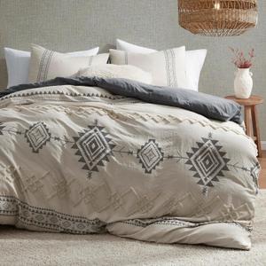 Oli Anderson Boho Duvet Cover Set King Size, Beige and Gray Color Clash 3 Pieces Microfiber Bedding Set, Durable and Super Soft Duvet Covers with Zipper and Ties, 104"*90" (Beige&gray)
