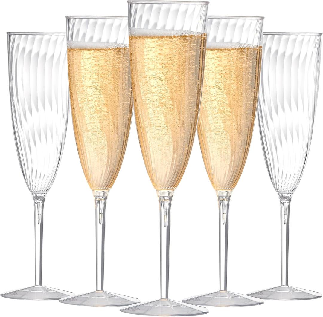 24Pcs Plastic Champagne Flutes,6 Oz Clear Champagne Glasses,Disposable Glasses for Party Wedding Banquet Family Holiday Picnic Cocktail Mimosa Bars Engagements Thanksgiving Christmas Toasting