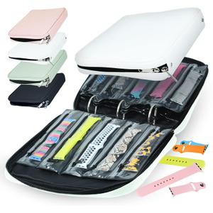 Skywin Watch Band Holder for Apple Watch Bands - An Apple Watch Band Case Organizer with a Band Capacity and Zippered Compartment Sleeves (White)