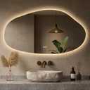 Keonjinn Irregular LED Mirror for Bathroom 55 x 30 Inch, Tempered Glass