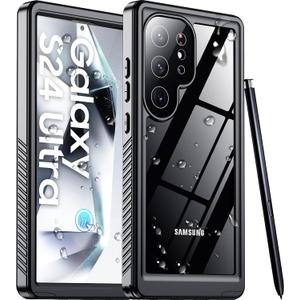 Temdan for Samsung Galaxy S24 Ultra Case,Waterproof Built-in Lens & Screen Protector[Full Body Shockproof][12 FT Military Drop Proof][Dustproof][IP68 Underwater]Case for S24 Ultra 5G 6.8-Black/Clear