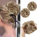 SARLA 2PCS Messy Hair Bun Hair Pieces Wavy Curly Synthetic Updo Fake Scrunchies Ponytail Extension for Women Bahama Beige (2PCS-Bahama Beige)