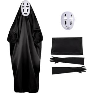 No Face Man Kaonashi Cosplay Costumes Halloween Outfits Full Set Costume Suit With Mask+Clothes+Gloves (Large, Black)