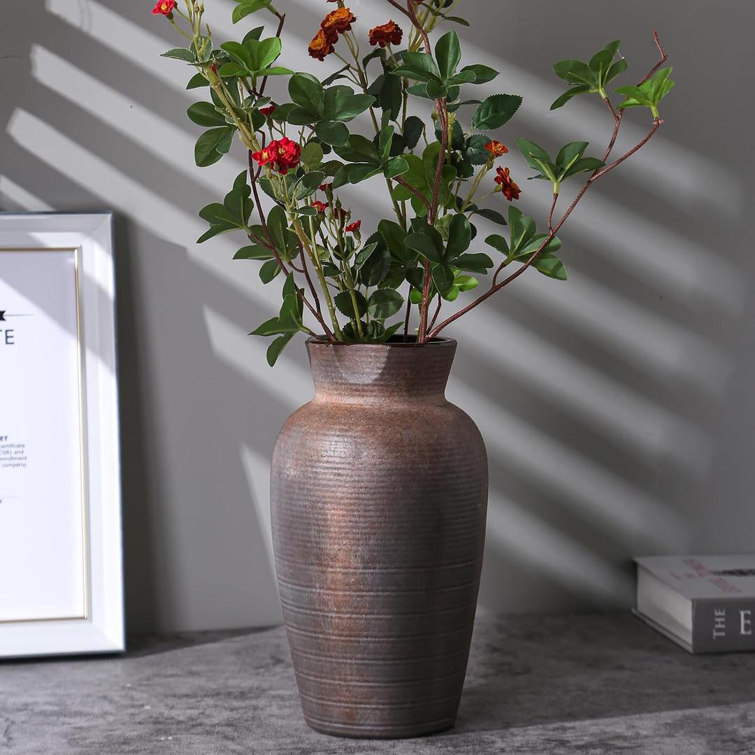 Farmhouse Vase for Home Decor, Vintage Rustic Terracotta Flower Vase Suitable for Home Decor, Living Room, Shelf, Dining Table. 10.9IN ZSHLXM (Retro-5)