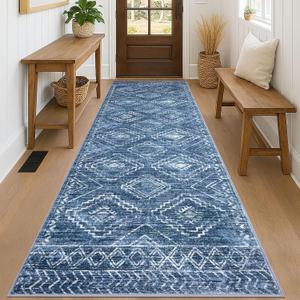 KILOCOCO Hallway Runner Rug 3x8 Runners for Hallways Washable Runner Rug Non Slip Rubber Backed Low-Pile Runners for Bedroom Kitchen Living Room Laundry Room Boho Rugs, Stonewashed Blue