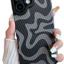 Designed for iPhone 16 Phone Case, Soft PU Leather TPU and Cute Art Wavy Painted for Women Girls, Slim Protective Shockproof Compatible with iPhone Case (Grey, iPhone 16)