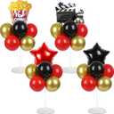 4 Sets Movie Night Party Balloons Stand Kit with Popcorn Clapboard Star Foil Balloons Red Black Gold Themed Party Balloon Centerpiece for Tables for Birthday Camera Film Party Movie Themed Decorations