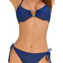 Cromi Women V Neck Halter Triangle Bikini Set 2 Piece Tie Side Bottom (M)