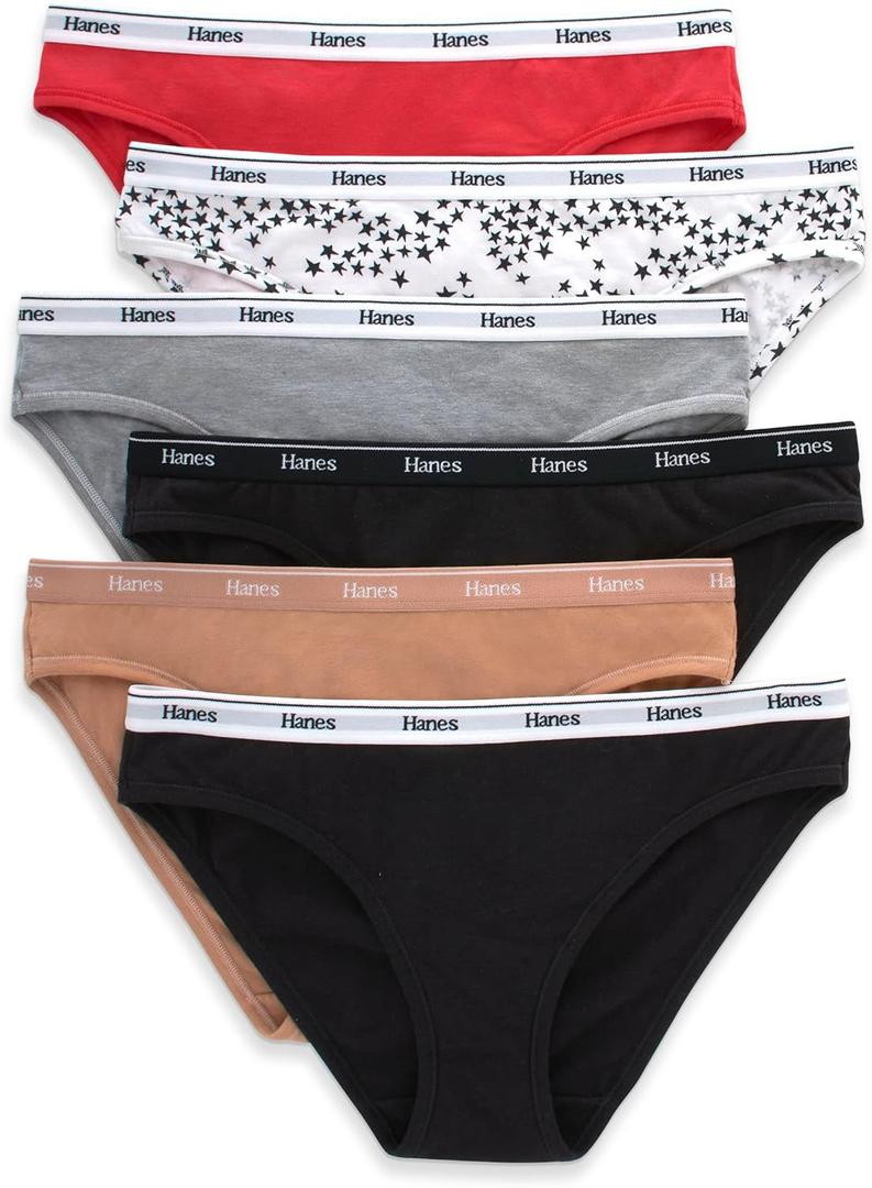 Hanes Women's Originals Bikini Panties, Breathable Stretch Cotton Underwear, Assorted, 6-Pack (Basic Color Mix)
