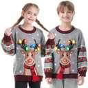 JOYIN Ugly Christmas Sweater Women Men Couples, LED Light Up Ugly Christmas Sweater Kids 2025 Reindeer(Gray), Small