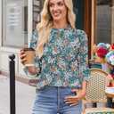 SimpleFun Womens Blouses 3/4 Sleeve Ruffle Neck Printed Business Casual Tops Flowy Dressy Work Shirts